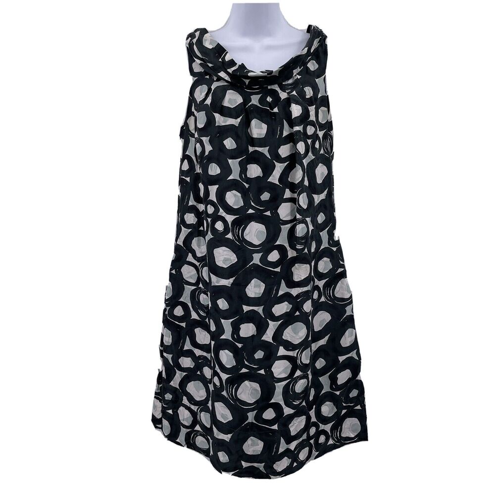 NYC Sz 2 Green Sleeveless Silk Dress Side Pockets Geometric Circles Lined A Line